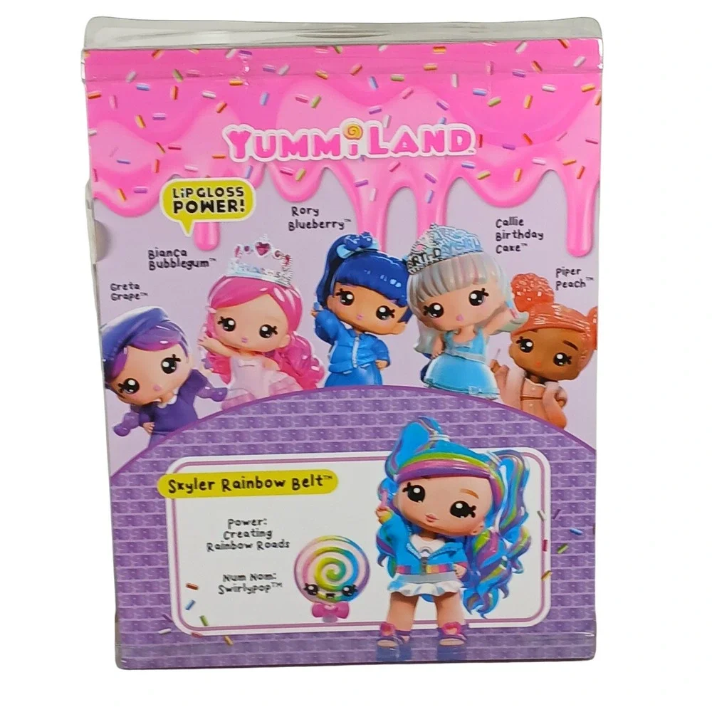 NIB Yummiland Skyler Rainbow Belt Large Doll DIY Lip Gloss Pet Swirlypop Num Nom